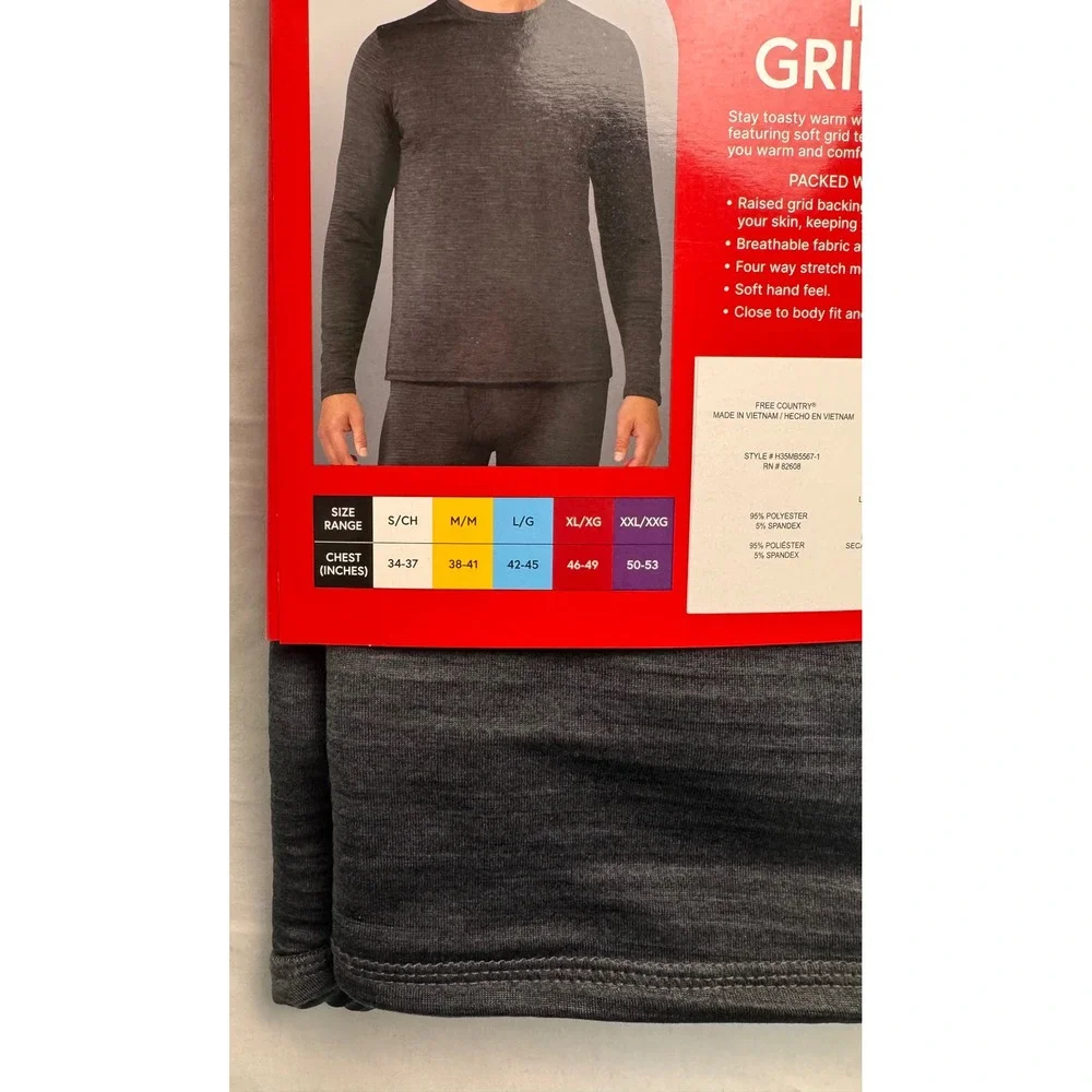 Free Country Mens Microtech Heat Force Grid Fleece Base Layer Top Charcoal S